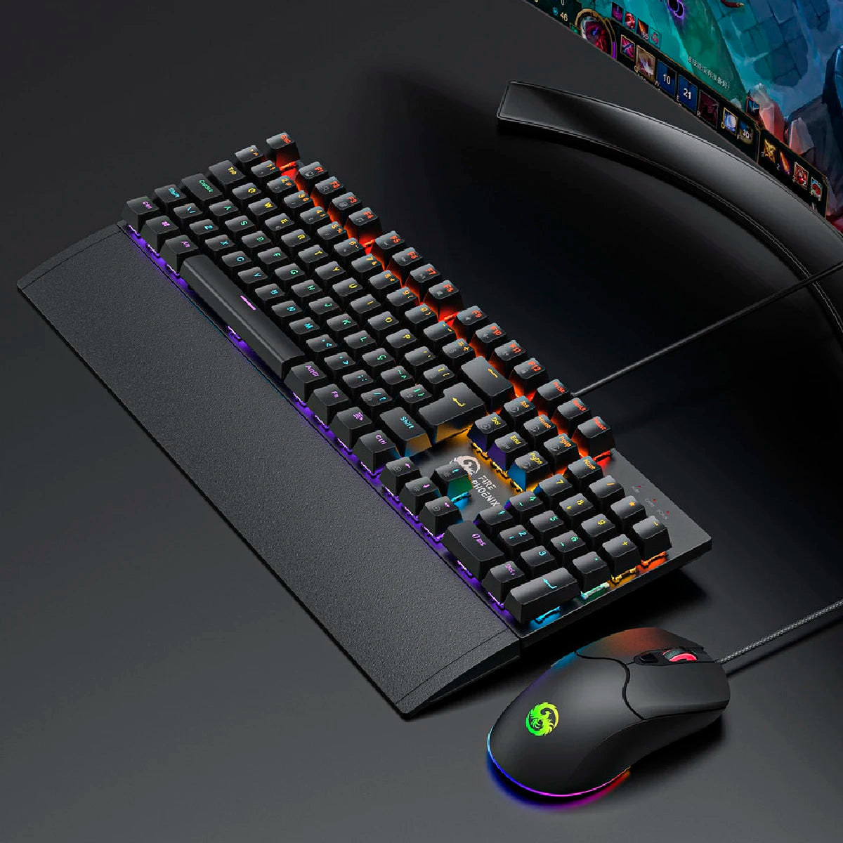 Kit Teclado E Mouse Mecânico Dpi 7200 Abnt2 Gamer Luz Led Rgb Switch Red Usb Mouse Pad Para Computador Pc Bk-06
