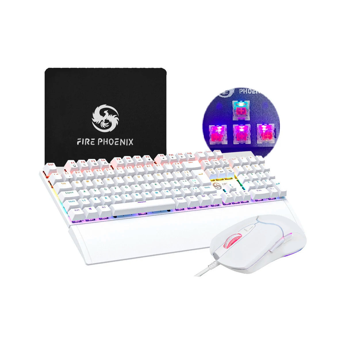 Kit Teclado E Mouse Mecânico Dpi 7200 Abnt2 Gamer Luz Led Rgb Switch Red Usb Mouse Pad Para Computador Pc Bk-06