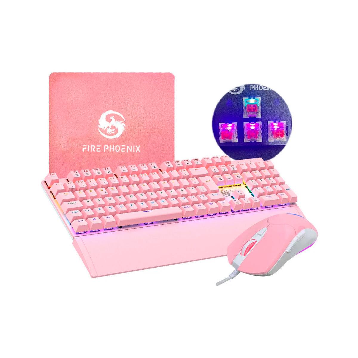 Kit Teclado E Mouse Mecânico Dpi 7200 Abnt2 Gamer Luz Led Rgb Switch Red Usb Mouse Pad Para Computador Pc Bk-06