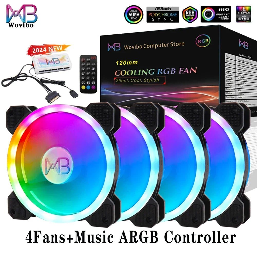 Ventilador para Caixa do Computador, PC Cooler, LED RGB Ajustável, 12cm, Mute Ventilador, 5V DC, Ventiladores ARGB, Ajustar Velocidade, Aura Sync, 6Pin, 120mm