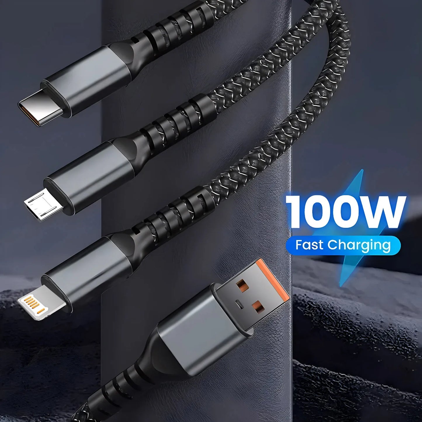 Cabo de carregamento rápido multi carregador 100w usb universal 3 em 1 adaptador com tipo-c micro