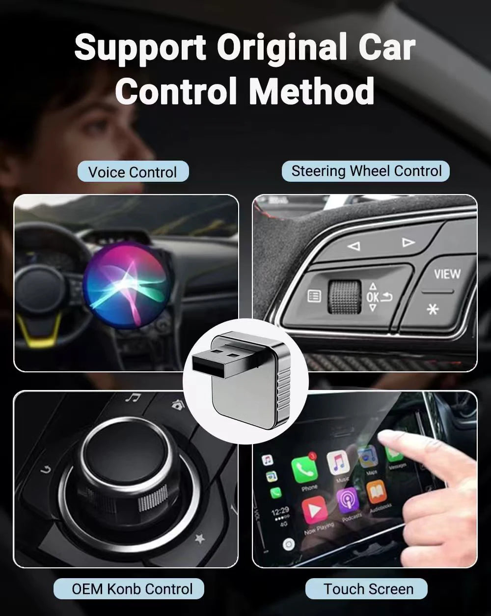 Auto para estéreo de carro 2 em 1 com fio para adaptador sem fio Android usb mini caixa inteligente plug e bluetooth