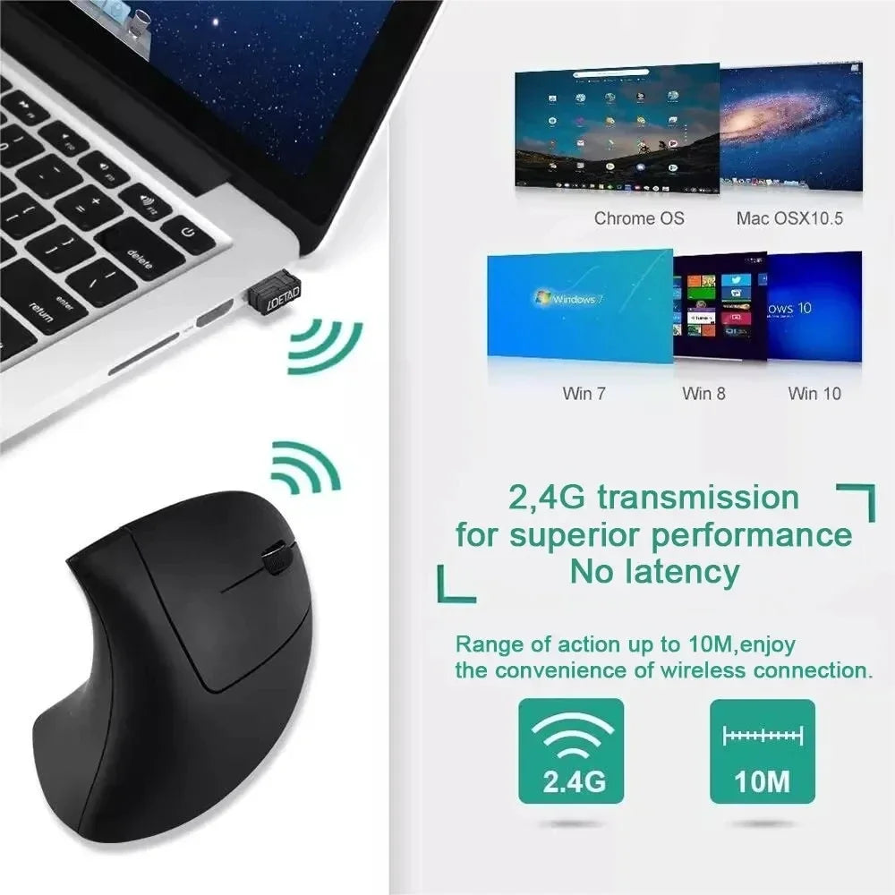 Rato vertical ergonômico 2.4ghz mouse óptico sem fio 3 dpi ajustável 800/1200/1600 6 botões para computador portátil desktop