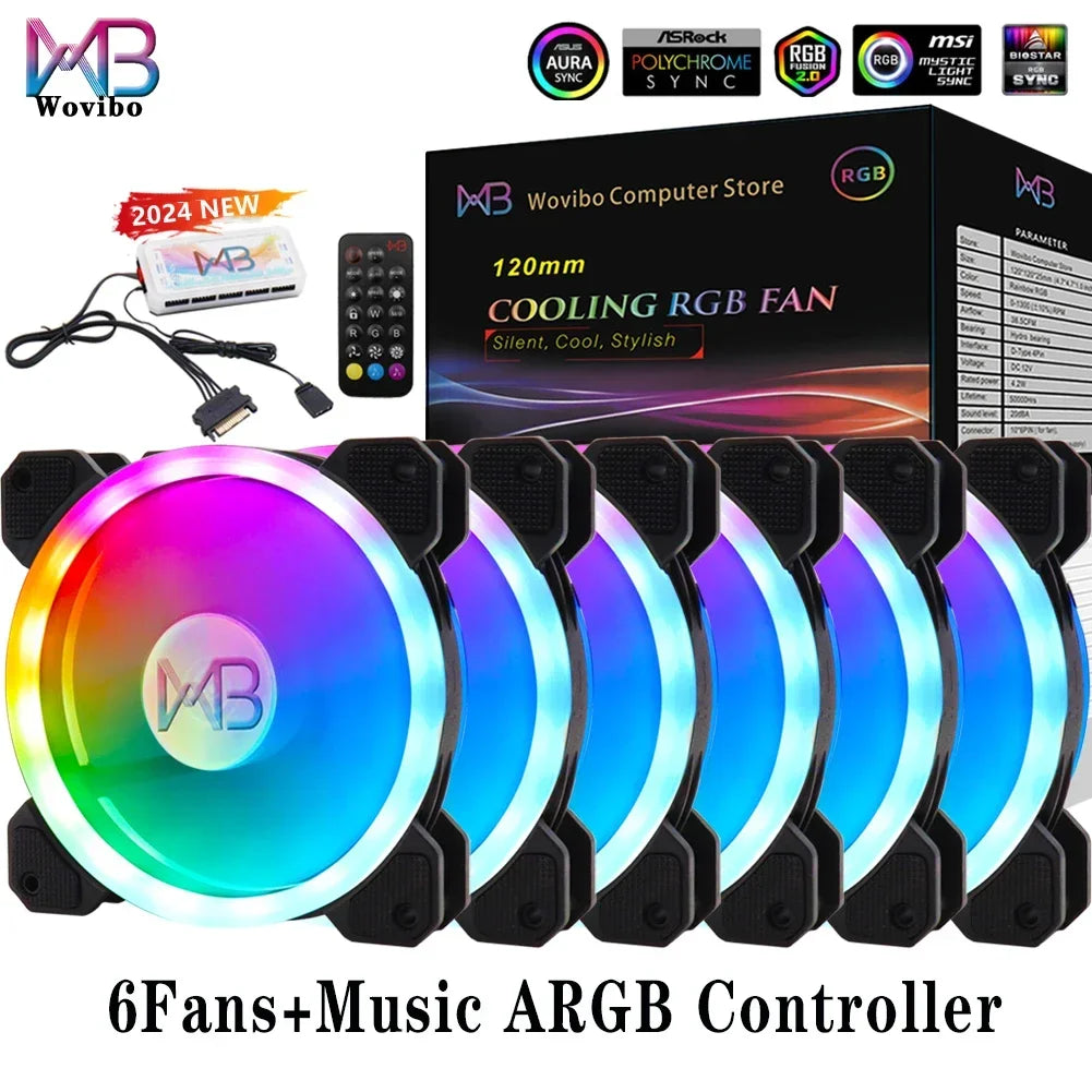 Ventilador para Caixa do Computador, PC Cooler, LED RGB Ajustável, 12cm, Mute Ventilador, 5V DC, Ventiladores ARGB, Ajustar Velocidade, Aura Sync, 6Pin, 120mm
