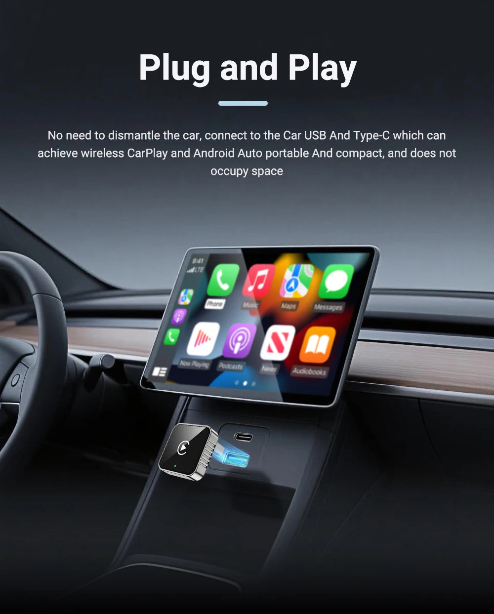 Auto para estéreo de carro 2 em 1 com fio para adaptador sem fio Android usb mini caixa inteligente plug e bluetooth