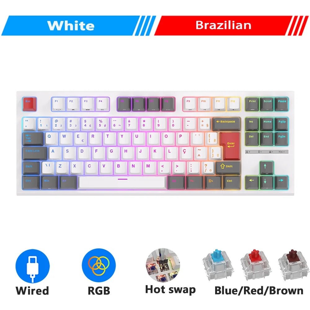 Teclado Mecânico Rk royal kludge r87 gamer brasileiro com fio 87 teclas rgb retro iluminado personalizadas