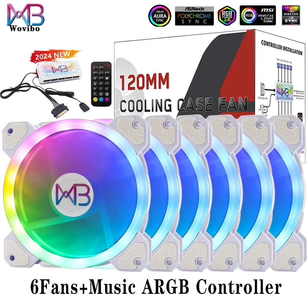 Ventilador para Caixa do Computador, PC Cooler, LED RGB Ajustável, 12cm, Mute Ventilador, 5V DC, Ventiladores ARGB, Ajustar Velocidade, Aura Sync, 6Pin, 120mm