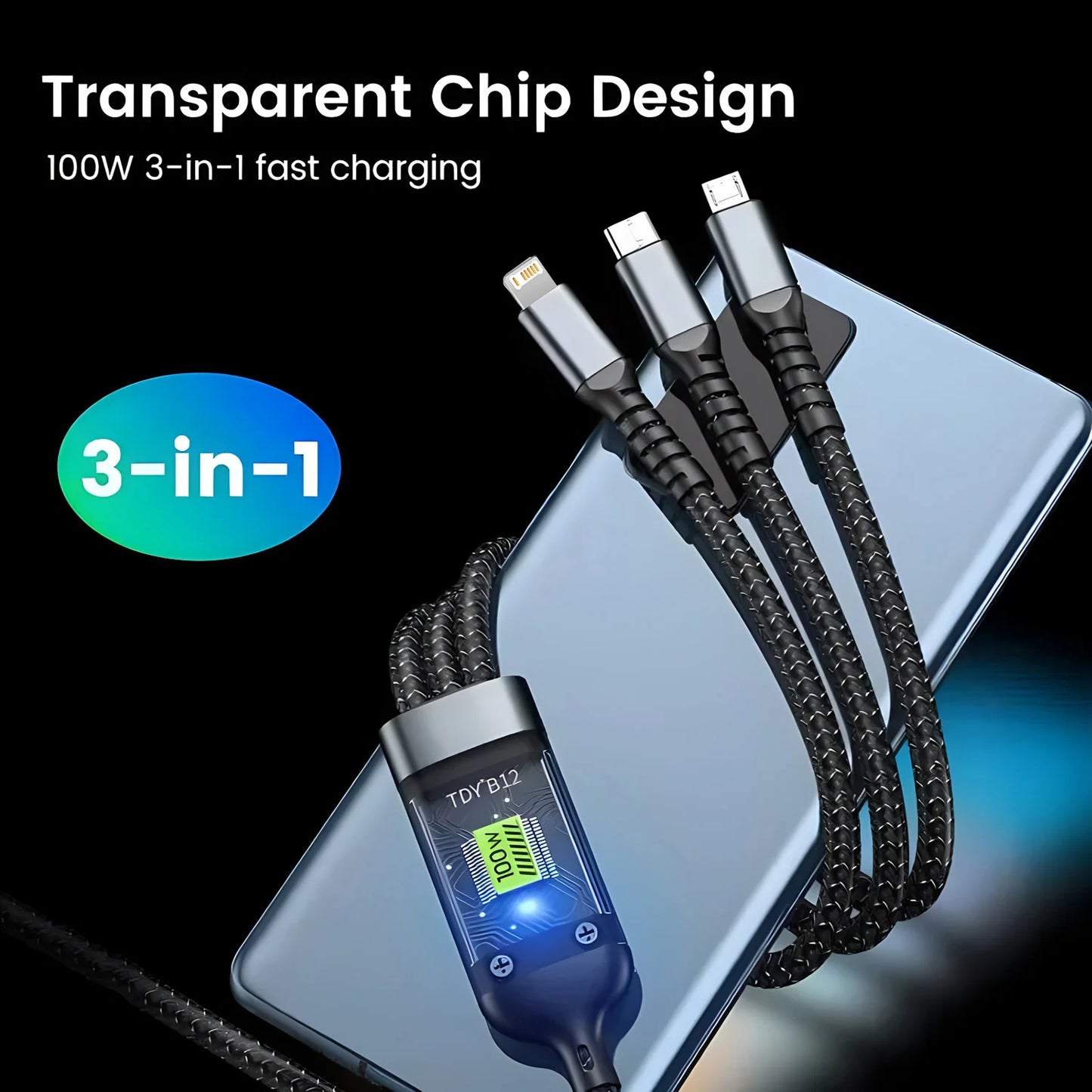 Cabo de carregamento rápido multi carregador 100w usb universal 3 em 1 adaptador com tipo-c micro