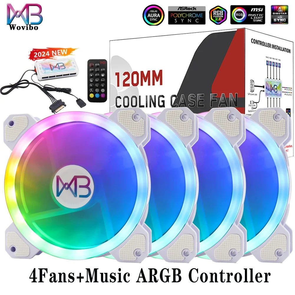 Ventilador para Caixa do Computador, PC Cooler, LED RGB Ajustável, 12cm, Mute Ventilador, 5V DC, Ventiladores ARGB, Ajustar Velocidade, Aura Sync, 6Pin, 120mm