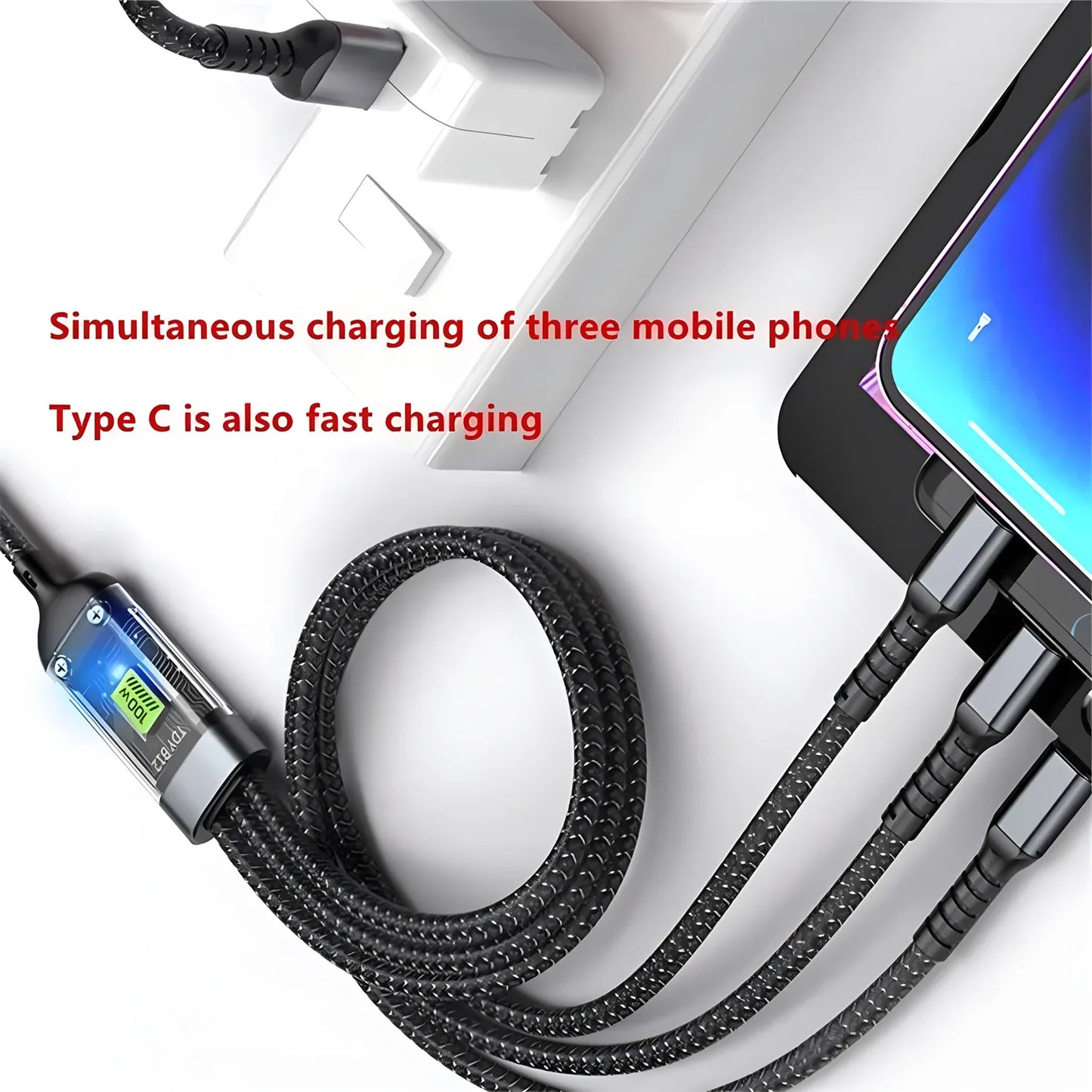 Cabo de carregamento rápido multi carregador 100w usb universal 3 em 1 adaptador com tipo-c micro