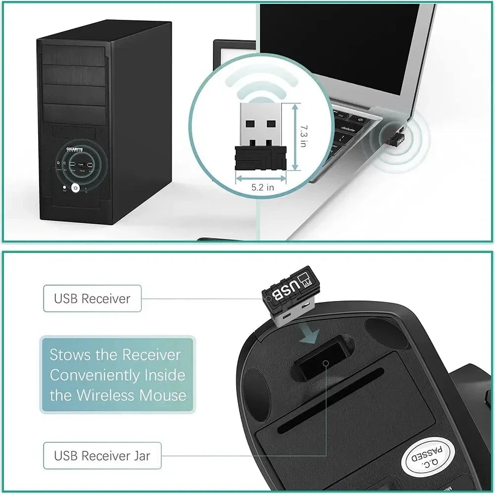 Rato vertical ergonômico 2.4ghz mouse óptico sem fio 3 dpi ajustável 800/1200/1600 6 botões para computador portátil desktop