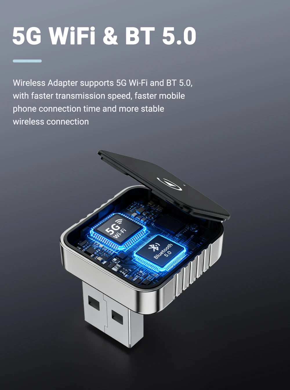 Auto para estéreo de carro 2 em 1 com fio para adaptador sem fio Android usb mini caixa inteligente plug e bluetooth