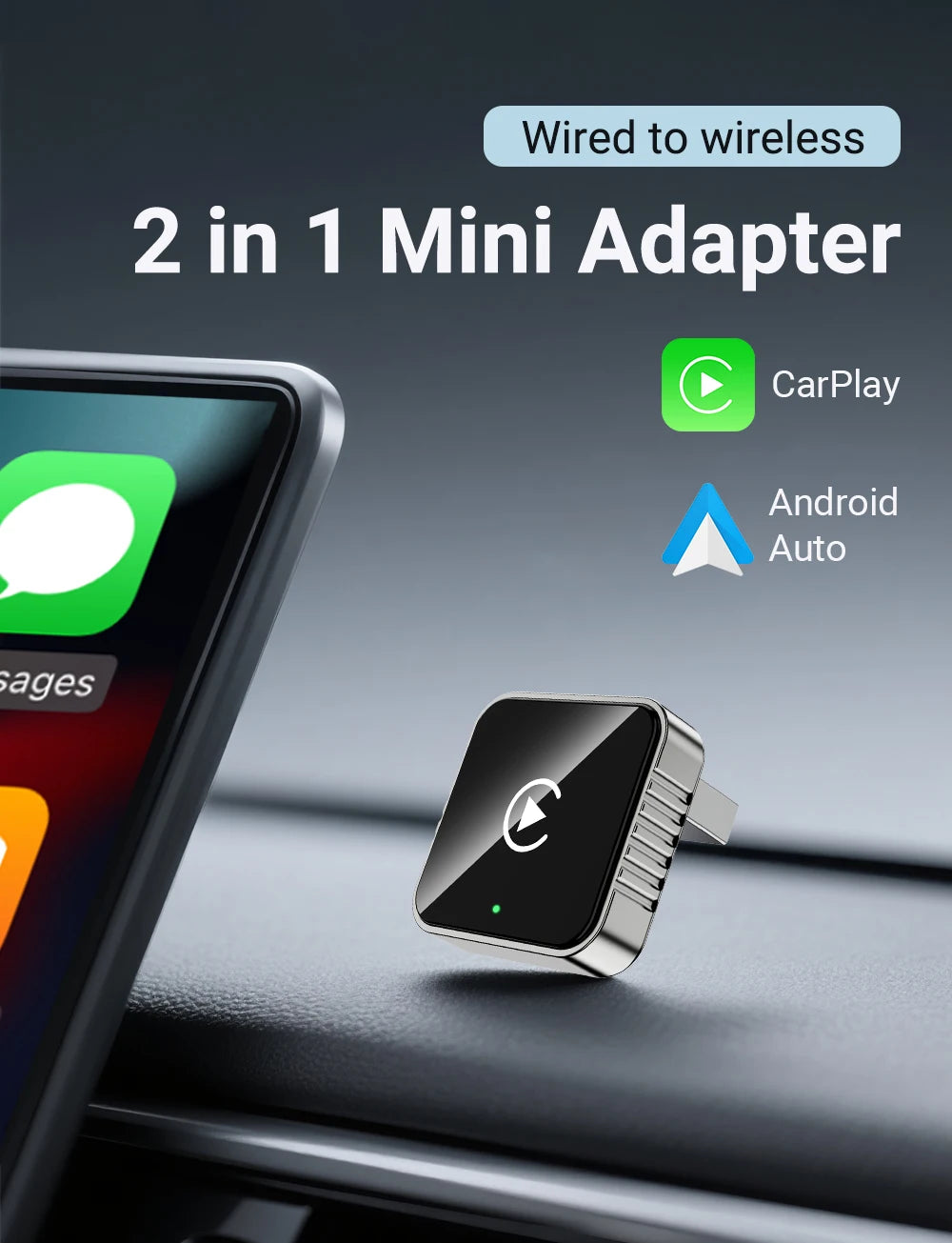 Auto para estéreo de carro 2 em 1 com fio para adaptador sem fio Android usb mini caixa inteligente plug e bluetooth
