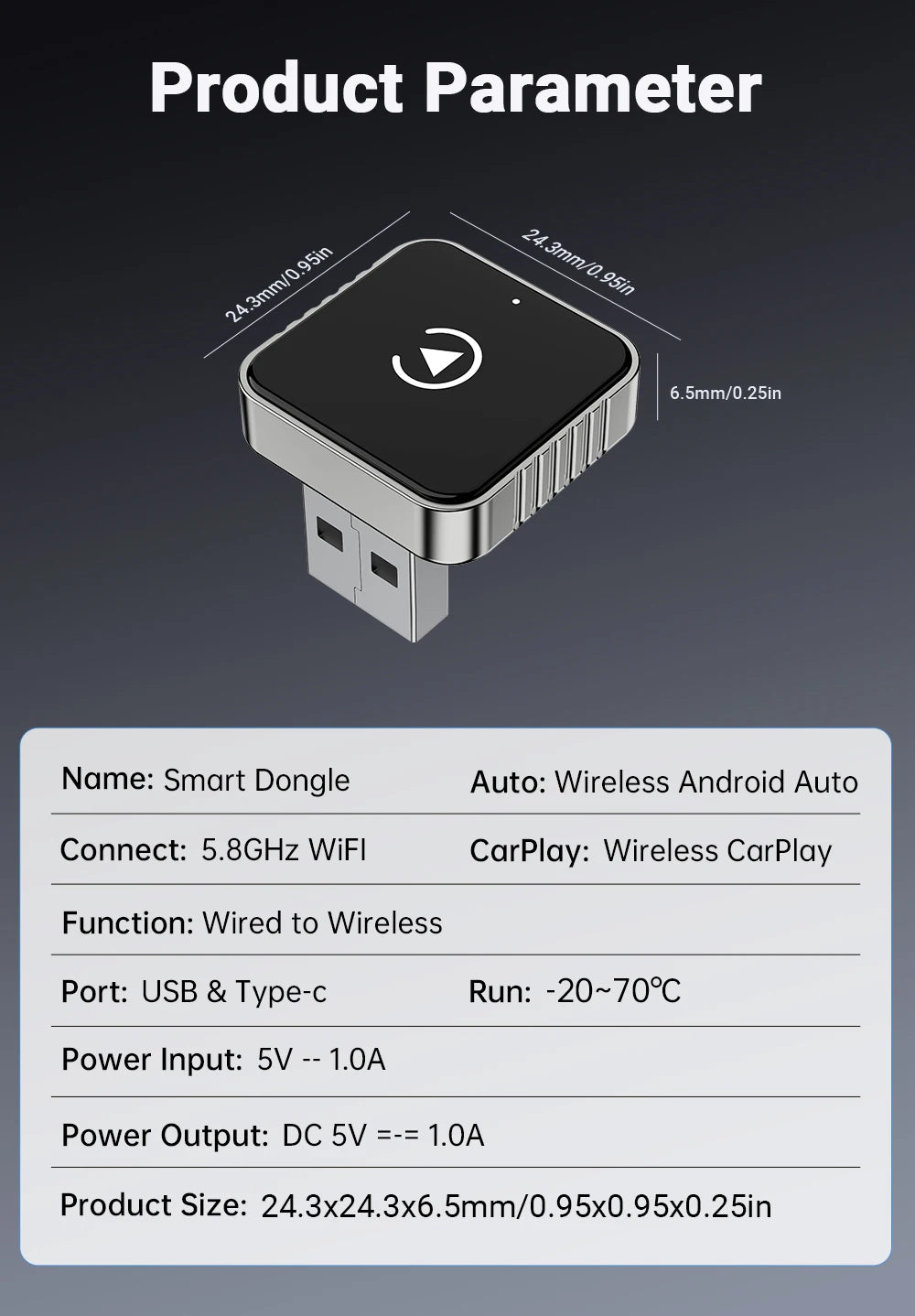 Auto para estéreo de carro 2 em 1 com fio para adaptador sem fio Android usb mini caixa inteligente plug e bluetooth