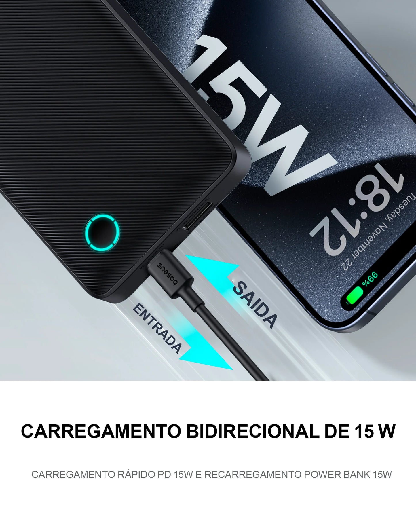 Carregamento Simultaneo Compativel com iPhone e Androids Carregador Portátil Power Bank Baseus Turbo Airpow Lite 10000mah 15w