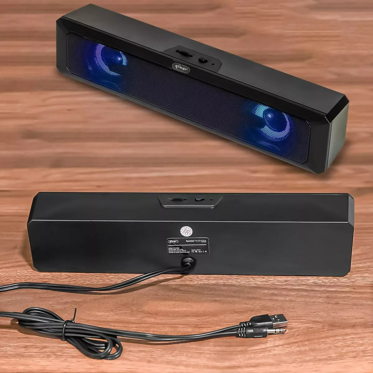 Caixa de Som Soundbar Gamer 6W USB P2 LED RGB TV PC Notebook Celular Tablet Som Potente HI FI Estéreo Plug Play Cabo Longo