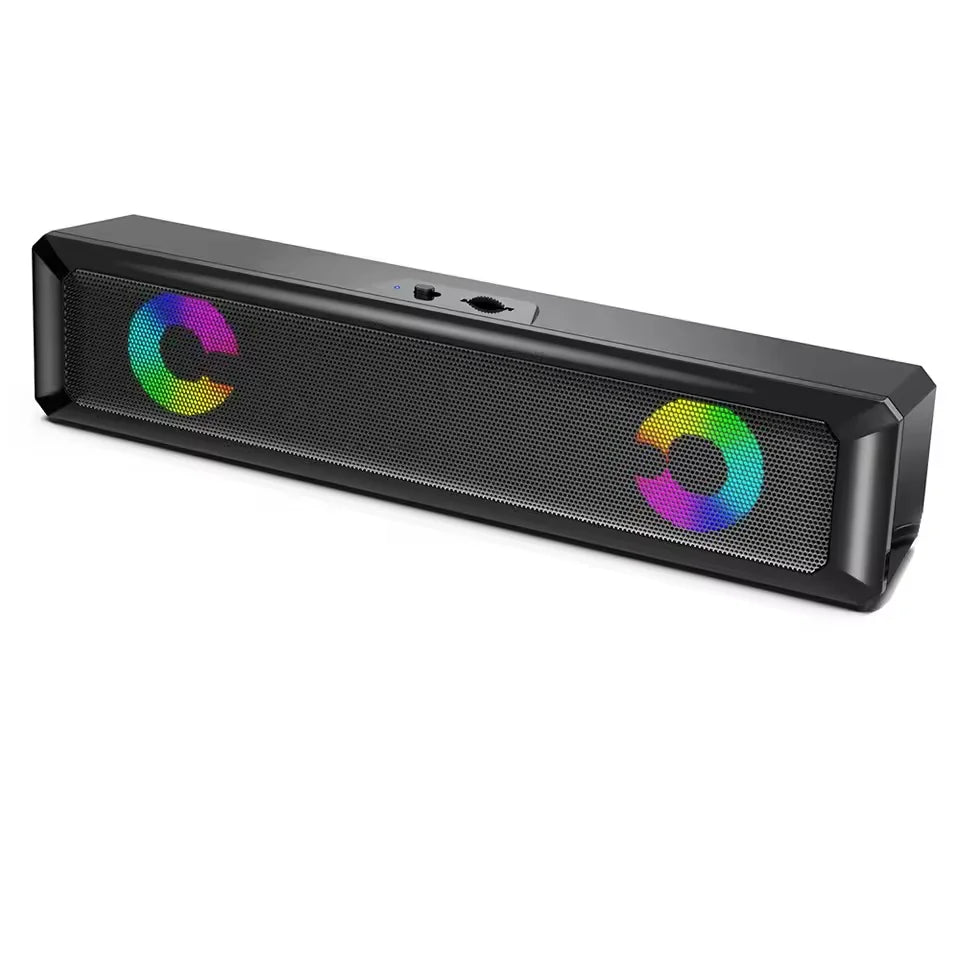 Caixa de Som Soundbar Gamer 6W USB P2 LED RGB TV PC Notebook Celular Tablet Som Potente HI FI Estéreo Plug Play Cabo Longo