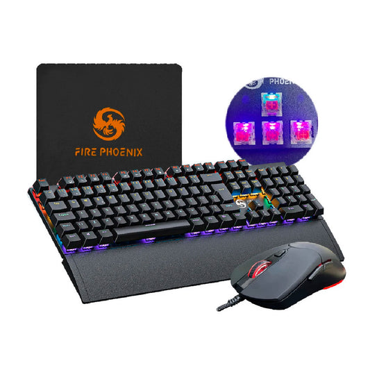 Kit Teclado E Mouse Mecânico Dpi 7200 Abnt2 Gamer Luz Led Rgb Switch Red Usb Mouse Pad Para Computador Pc Bk-06