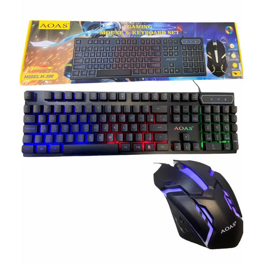 Kit Teclado e Mouse Gamer RGB Semi Mecânico 3200DPI Multimídia M300 Periférico para Computador com Iluminação LED USB RGB PRO