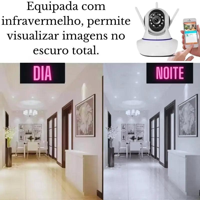 Câmara de Segurança Wireless Wi-Fi Com IP 3 Antenas P2p ONVIF HD Giro 355 °