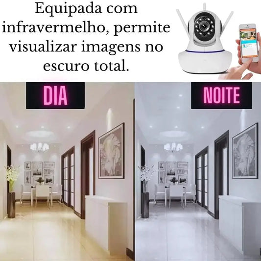 Câmara de Segurança Wireless Wi-Fi Com IP 3 Antenas P2p ONVIF HD Giro 355 °