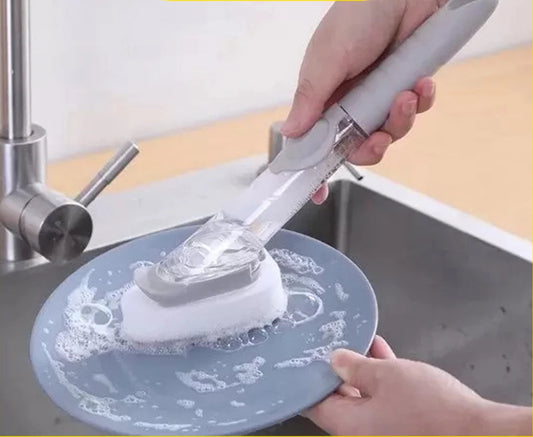 Escova Limpeza 2 em 1 Dispenser Detergente Prática Multifuncional Compacta Cozinha Higiene Durável Fácil Uso Armazenamento