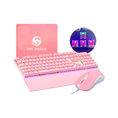 Kit Teclado E Mouse Mecânico Dpi 7200 Abnt2 Gamer Luz Led Rgb Switch Red Usb Mouse Pad Para Computador Pc Bk-06