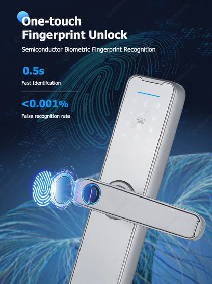 Fechadura Eletrônico Digital Biometric Fingerprint Lock App Remote Water poof Smart Door Lock YRHAND Tuya Wifi Sliver