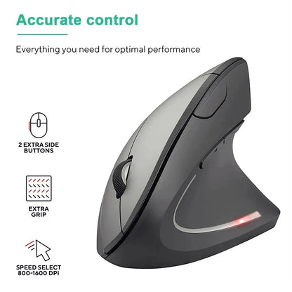 Rato vertical ergonômico 2.4ghz mouse óptico sem fio 3 dpi ajustável 800/1200/1600 6 botões para computador portátil desktop