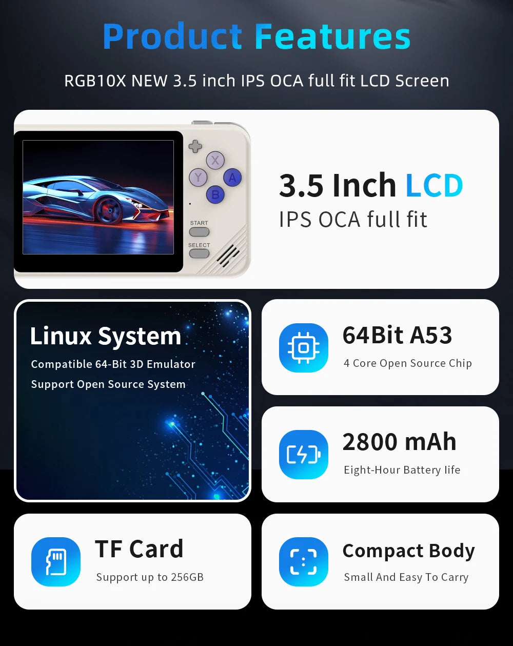 Console de jogos portátil 3,5 polegadas 4:3 Tela IPS ArkOS Opendinglinux Gaming Gift POWKIDDY RGB10X Retro
