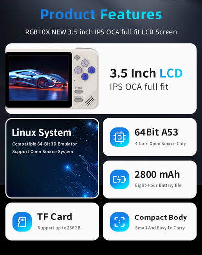 Console de jogos portátil 3,5 polegadas 4:3 Tela IPS ArkOS Opendinglinux Gaming Gift POWKIDDY RGB10X Retro