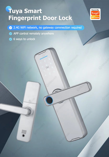 Fechadura Eletrônico Digital Biometric Fingerprint Lock App Remote Water poof Smart Door Lock YRHAND Tuya Wifi Sliver