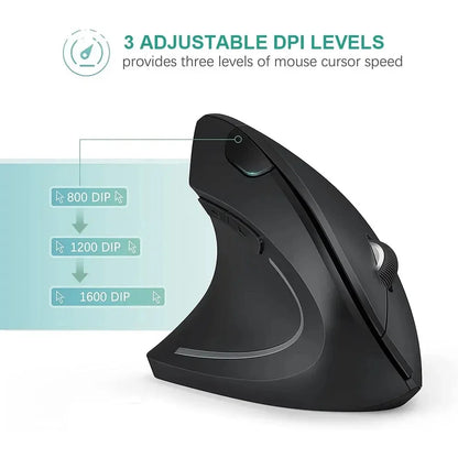 Rato vertical ergonômico 2.4ghz mouse óptico sem fio 3 dpi ajustável 800/1200/1600 6 botões para computador portátil desktop