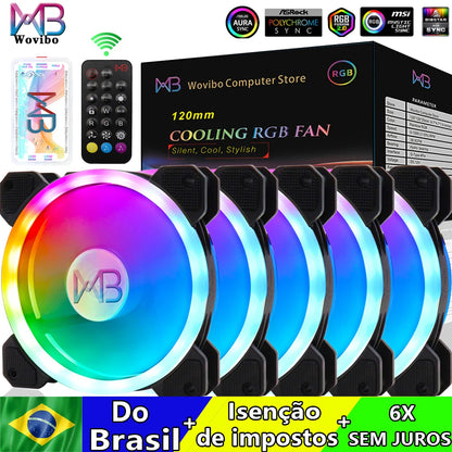 Ventilador para Caixa do Computador, PC Cooler, LED RGB Ajustável, 12cm, Mute Ventilador, 5V DC, Ventiladores ARGB, Ajustar Velocidade, Aura Sync, 6Pin, 120mm