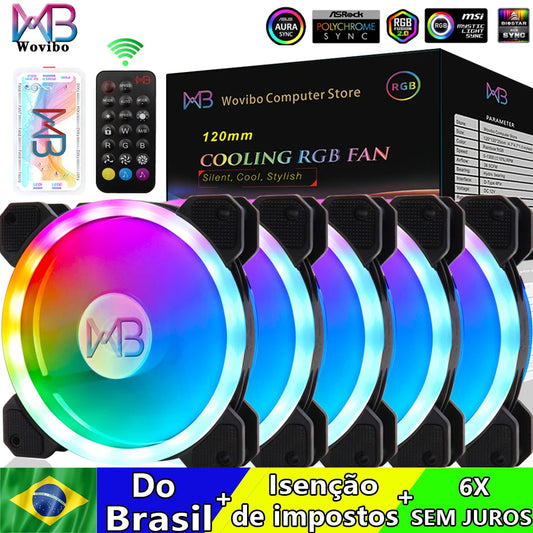 Ventilador para Caixa do Computador, PC Cooler, LED RGB Ajustável, 12cm, Mute Ventilador, 5V DC, Ventiladores ARGB, Ajustar Velocidade, Aura Sync, 6Pin, 120mm