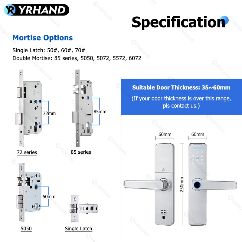 Fechadura Eletrônico Digital Biometric Fingerprint Lock App Remote Water poof Smart Door Lock YRHAND Tuya Wifi Sliver