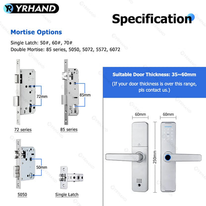 Fechadura Eletrônico Digital Biometric Fingerprint Lock App Remote Water poof Smart Door Lock YRHAND Tuya Wifi Sliver