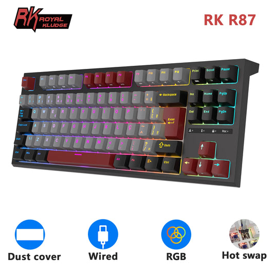 Teclado Mecânico Rk royal kludge r87 gamer brasileiro com fio 87 teclas rgb retro iluminado personalizadas