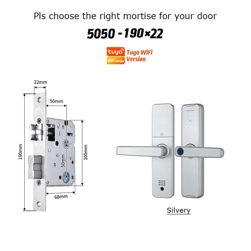 Fechadura Eletrônico Digital Biometric Fingerprint Lock App Remote Water poof Smart Door Lock YRHAND Tuya Wifi Sliver