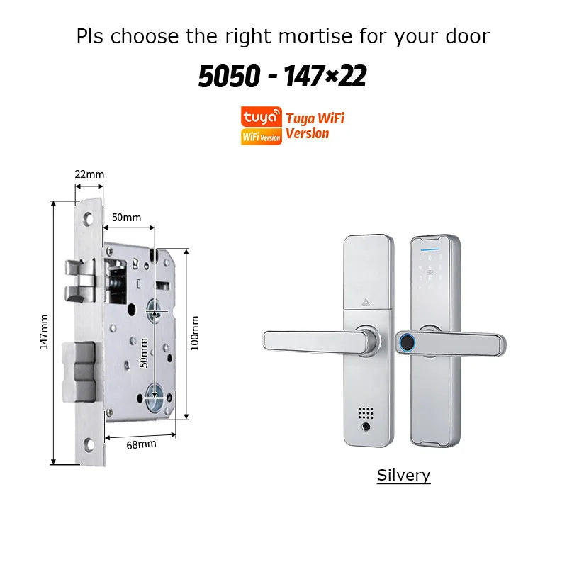 Fechadura Eletrônico Digital Biometric Fingerprint Lock App Remote Water poof Smart Door Lock YRHAND Tuya Wifi Sliver