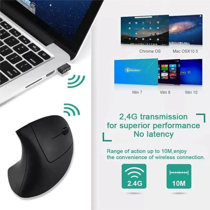 Rato vertical ergonômico 2.4ghz mouse óptico sem fio 3 dpi ajustável 800/1200/1600 6 botões para computador portátil desktop
