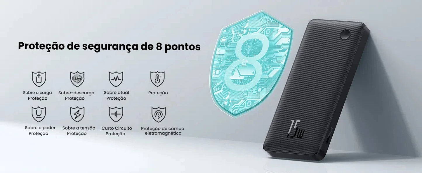 Carregamento Simultaneo Compativel com iPhone e Androids Carregador Portátil Power Bank Baseus Turbo Airpow Lite 10000mah 15w