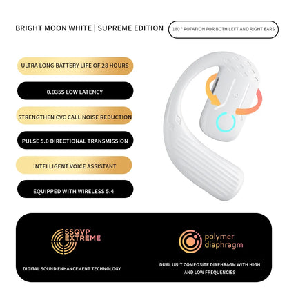 Fone de ouvido sem fio aberto Bluetooth 5.4 180 ° Rotação ajustável esquerda direita fone de ouvido universal com microfone esportivos