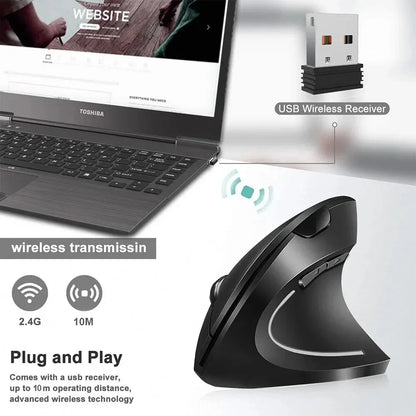 Rato vertical ergonômico 2.4ghz mouse óptico sem fio 3 dpi ajustável 800/1200/1600 6 botões para computador portátil desktop
