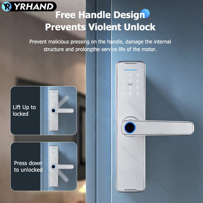 Fechadura Eletrônico Digital Biometric Fingerprint Lock App Remote Water poof Smart Door Lock YRHAND Tuya Wifi Sliver