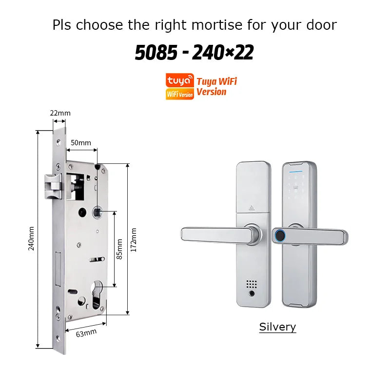 Fechadura Eletrônico Digital Biometric Fingerprint Lock App Remote Water poof Smart Door Lock YRHAND Tuya Wifi Sliver