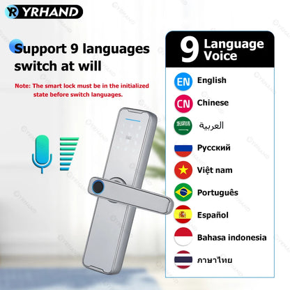 Fechadura Eletrônico Digital Biometric Fingerprint Lock App Remote Water poof Smart Door Lock YRHAND Tuya Wifi Sliver
