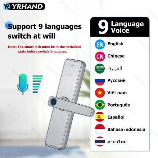 Fechadura Eletrônico Digital Biometric Fingerprint Lock App Remote Water poof Smart Door Lock YRHAND Tuya Wifi Sliver