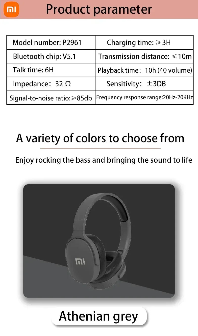 Xiaomi Wireless Bluetooth Headphones Over Ear HiFi Stereo Lightweight Foldable Headset Supports TF Cards 3.5mm Type-C Interface