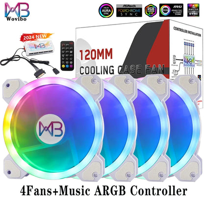 Ventilador para Caixa do Computador, PC Cooler, LED RGB Ajustável, 12cm, Mute Ventilador, 5V DC, Ventiladores ARGB, Ajustar Velocidade, Aura Sync, 6Pin, 120mm